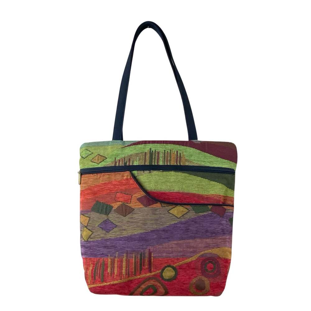 Vintage Tapestry Fabric Purse Tote Art To Wear Colorful Southwestern